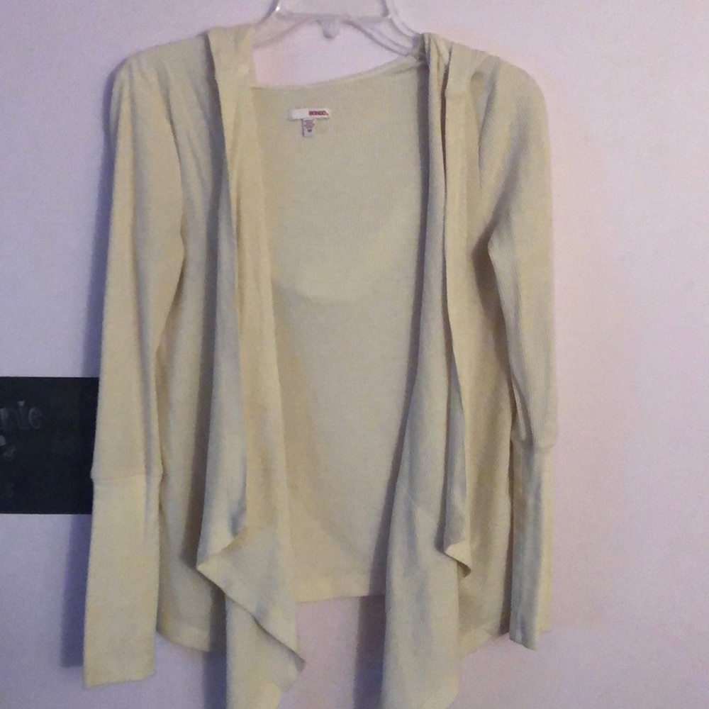 Off white hooded w pocket open front sweater